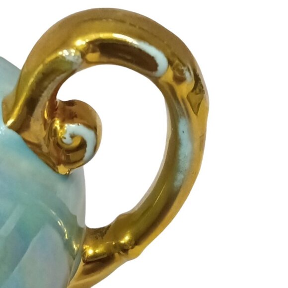 Vintage Lusterware Iridescent Duck‎ Egg Blue 22k Gold Trim Lidded Sugar Bowl - Picture 10 of 14